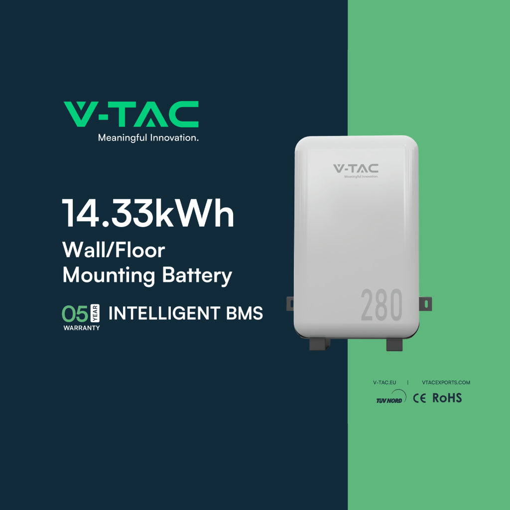 V-TAC Batteria di Accumulo 14.33kWh al Litio-Ferro-Fosfato LiFePO4 BMS Integrato per Inverter Fotovoltaici CEI 0-21 51.2V 280Ah IP65 Garanzia 10 Anni V-TAC Batteria di Accumulo 14.33kWh al Litio-Ferro-Fosfato LiFePO4 BMS Integrato per Inverter Fotovoltaici CEI 0-21 51.2V 280Ah IP65 Garanzia 10 Anni